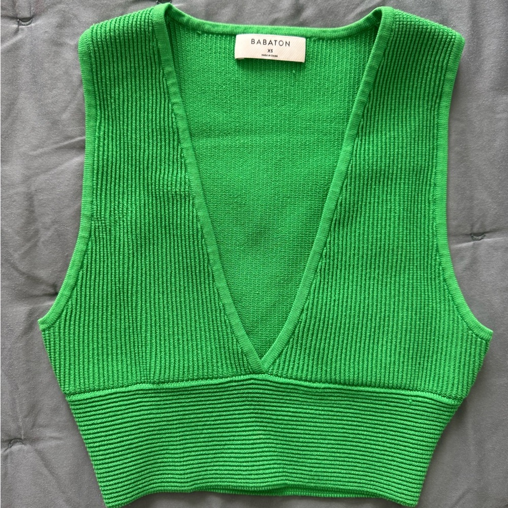 Babaton Gloss Green Sculpt Knit V Neck Top